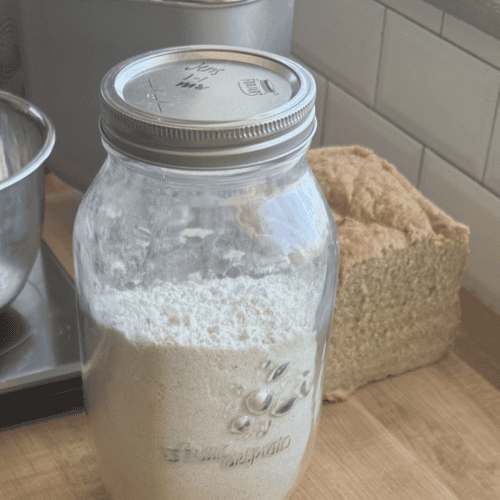 All-purpose flour in a glass jar for baking and cooking.
