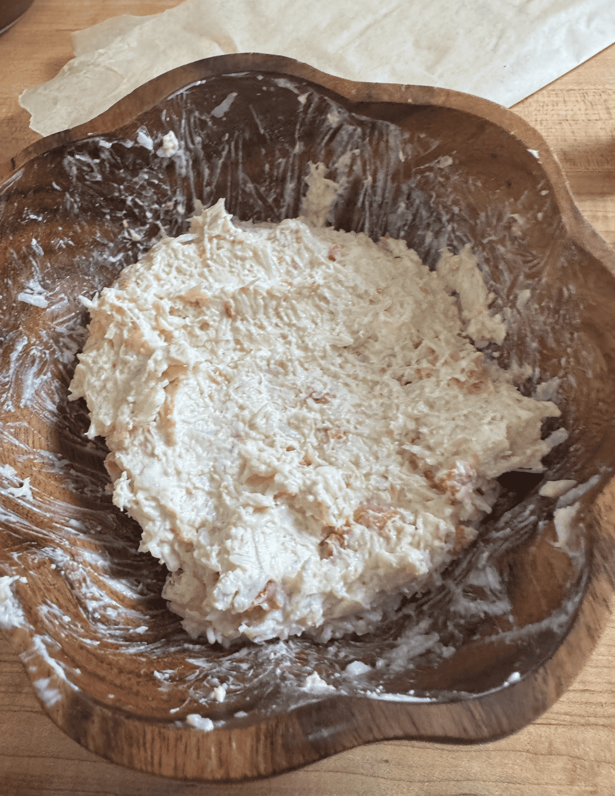 Crab rangoon mixture in a bowl