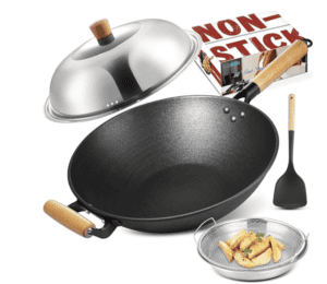 stainless steel lid and cast iron wok