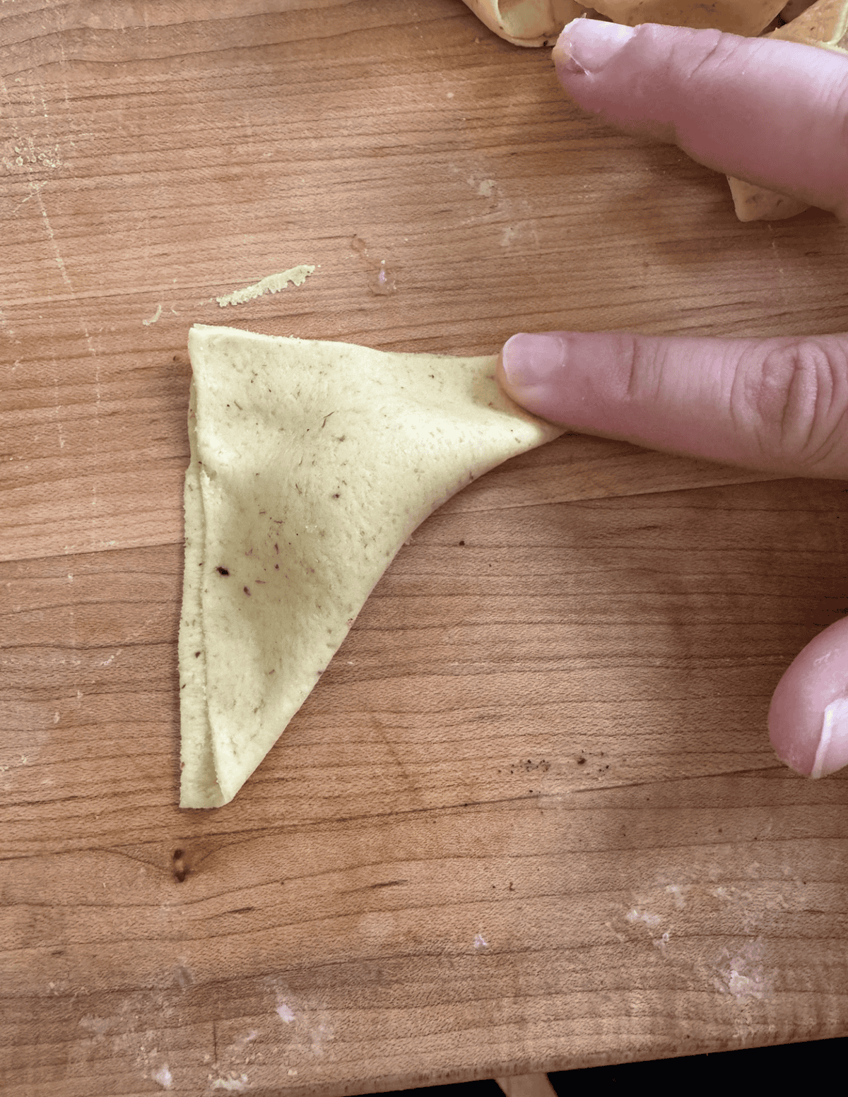 Fried Wonton Shaping Step 3 squeeze the sides of the wrapper together to seal.