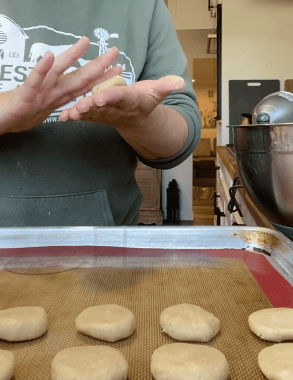 flattening gluten free Nilla wafer dough into cookies