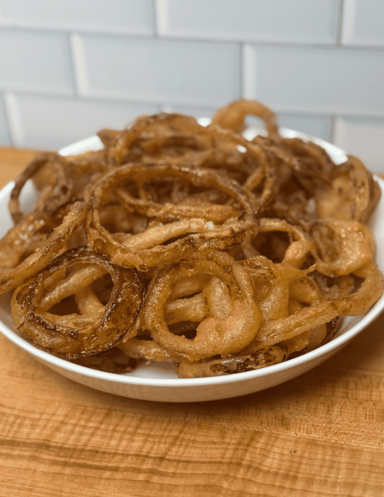onion rings in a bowl on the counter