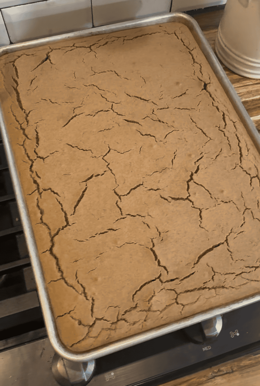 sheet pan pancake in a cookie sheet on the stovetop