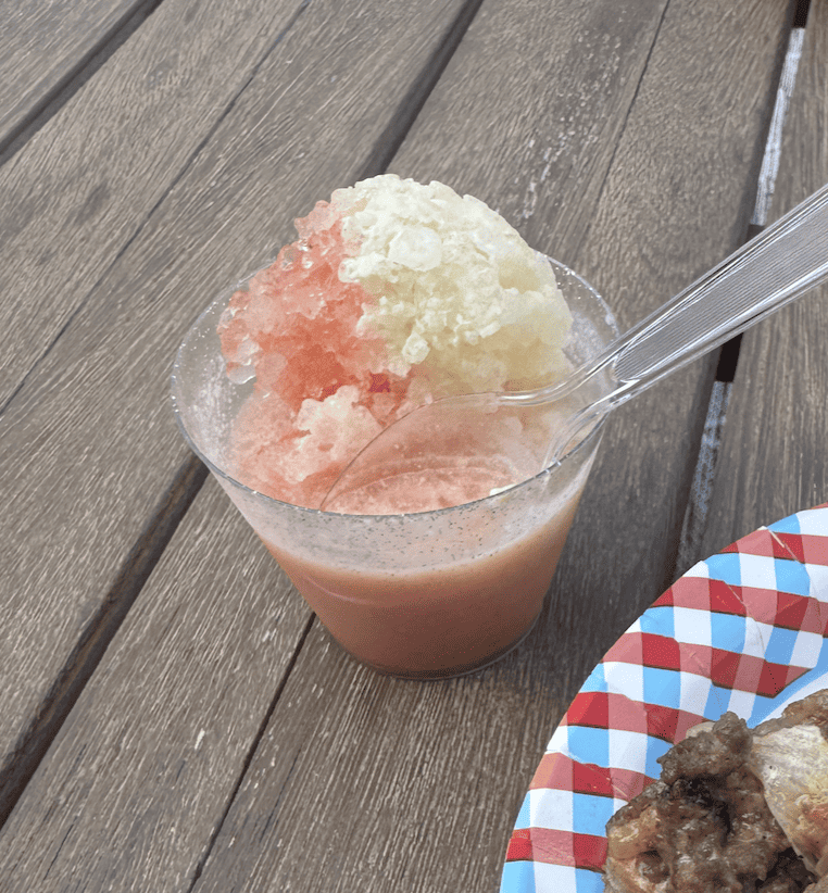 Watermelon Snow Cone with pina colada syrup split half way