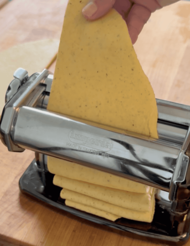 Pasta Roller rolling out gluten free wonton dough