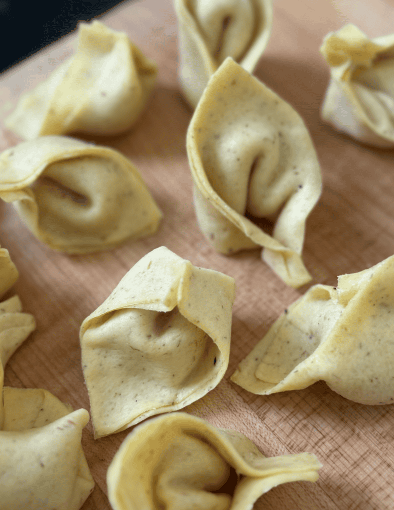 gluten free wonton wrapped and shaped.