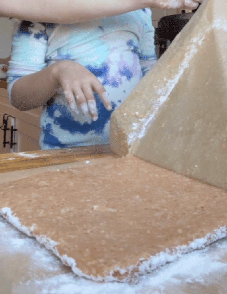 gluten free chicken dough covered in arrowroot powder on both sides