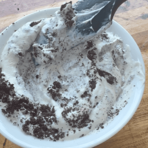 gluten free cookie crumbles mixed in vanilla ice cream