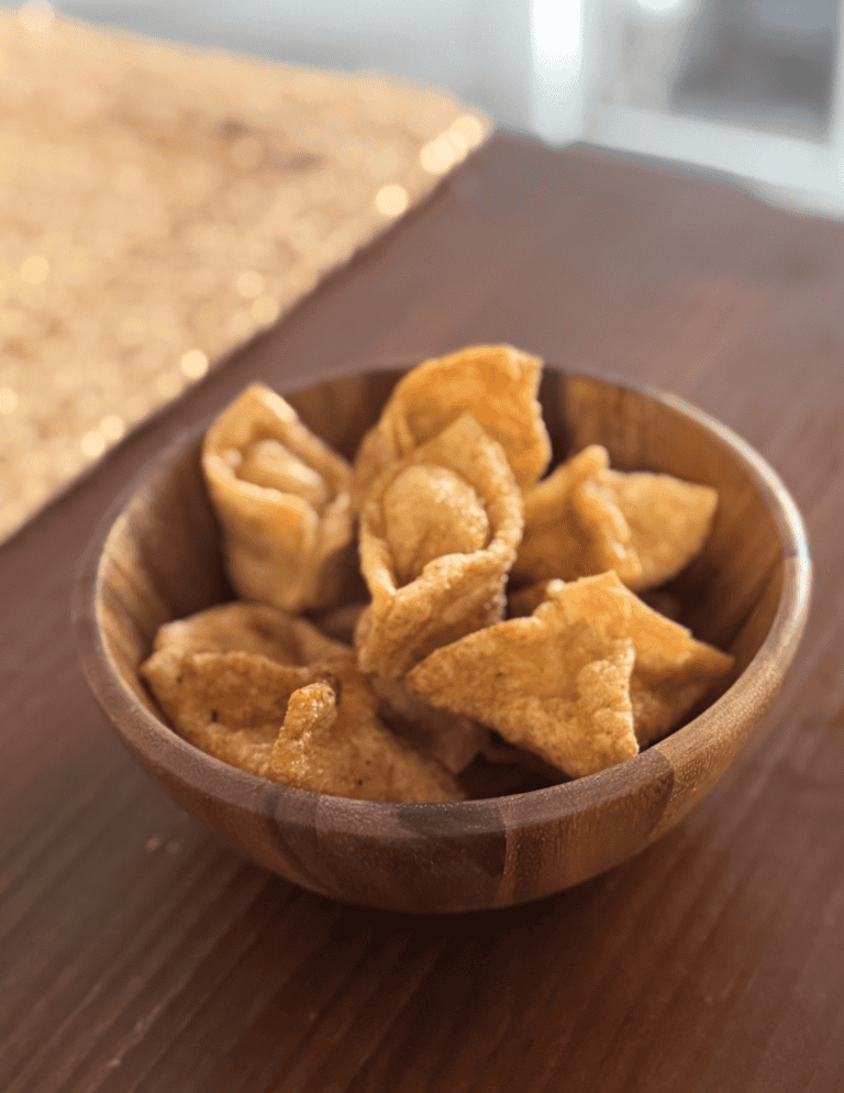 gluten free fried wontons in a bowl