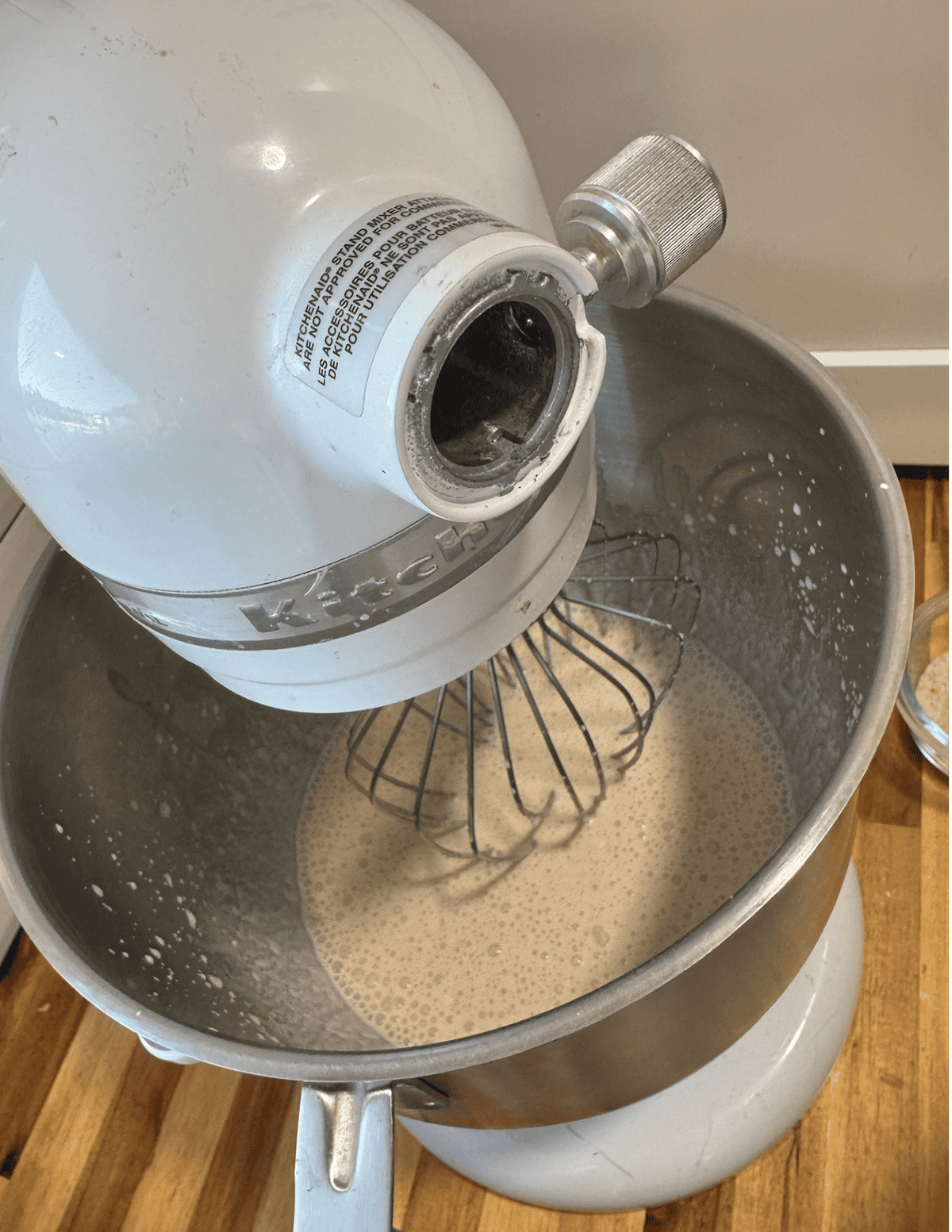Mixer blending batter for farm-fresh recipes.