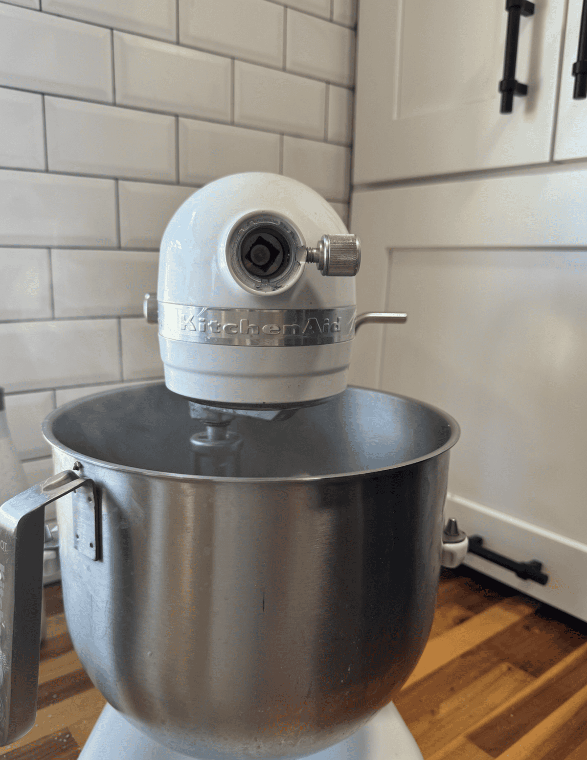 Stand mixer in a modern kitchen for baking and cooking.