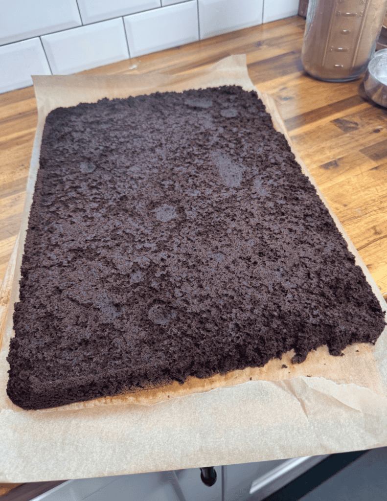Chocolate cake with rich, moist texture, freshly baked at Farm Fresh Family.