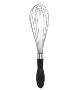 whisk with black handle.