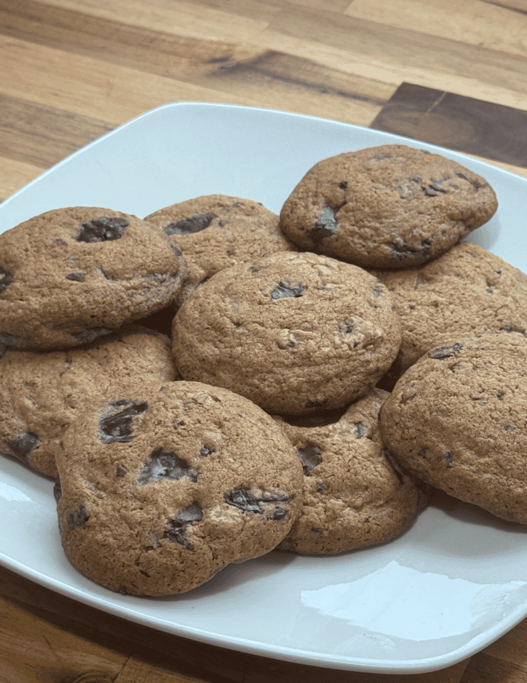 plate of chocolate chip cookies