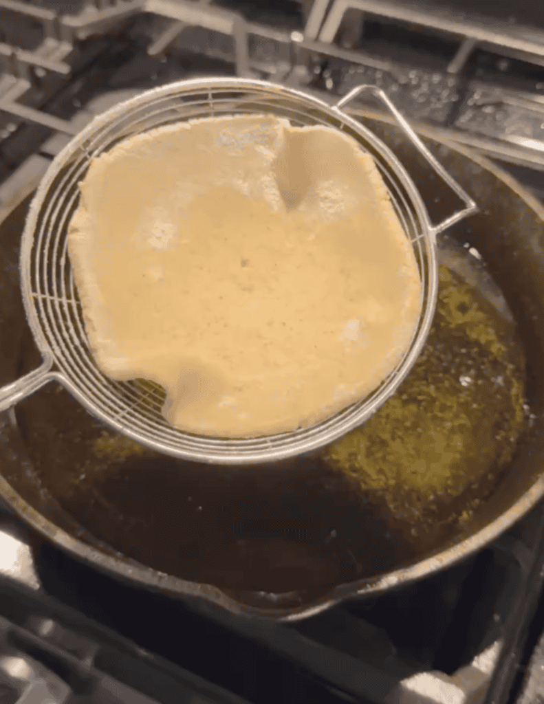 gluten free elephant ear dough over frying oil