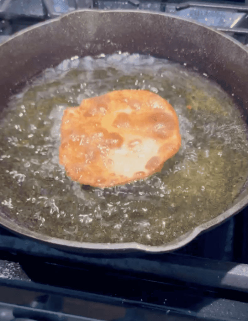 gluten free elephant ear frying on the other side