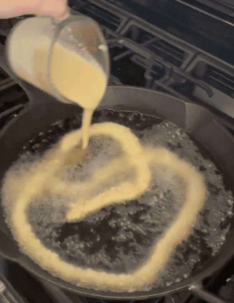 forming thin shapes with funnel cake batter