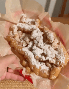 gluten free funnel cake with powdered sugar
