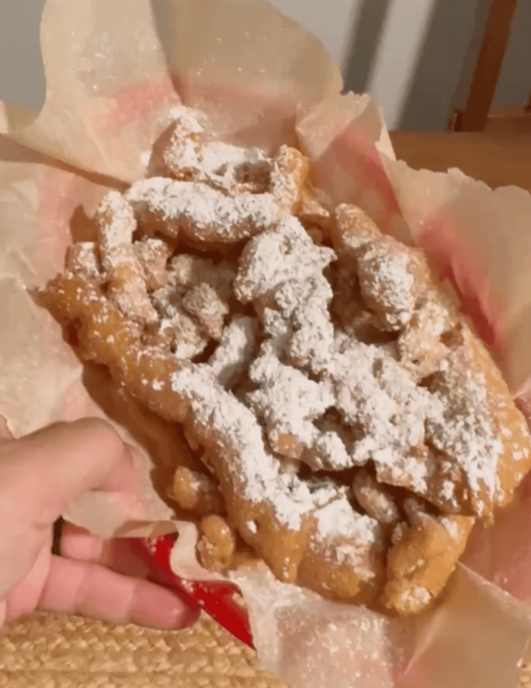 gluten free funnel cake with powdered sugar