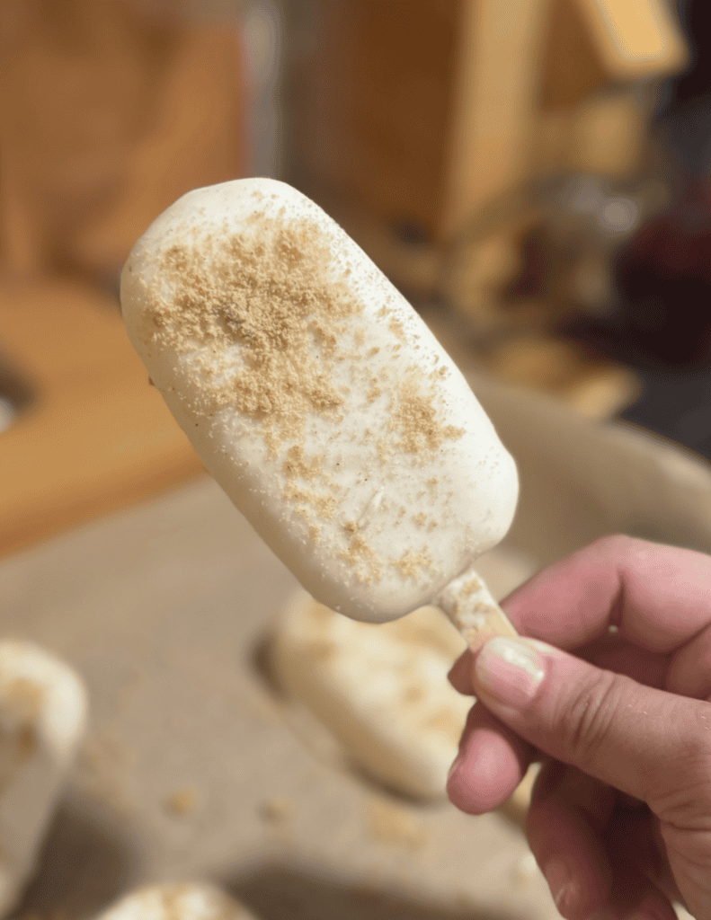 Ice cream bar with cinnamon topping, fresh and creamy.